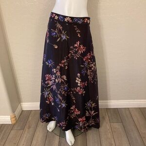 H&M Linen Blend Black Floral Maxi Skirt Size 10